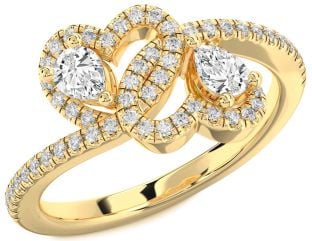 Diamond Gold Heart Two Stone Pave Ring