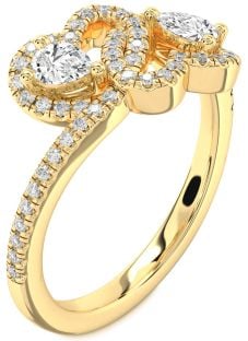 Diamond Gold Heart Two Stone Pave Ring