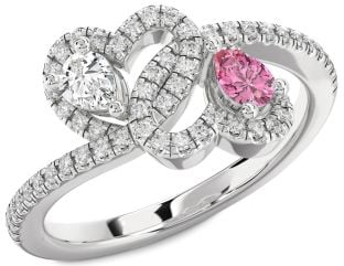 Diamond Platinum Heart Two Stone Pave Promise Ring