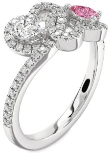 Diamond Platinum Heart Two Stone Pave Promise Ring