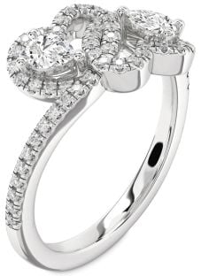 Diamond White Gold Heart Two Stone Pave Ring