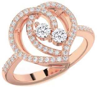 Diamond Rose Gold Heart Two Stone Ring