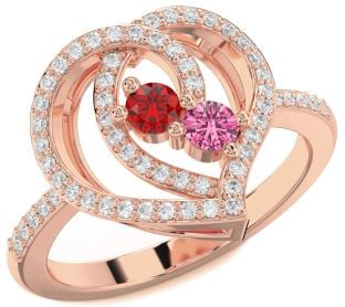 Diamond Rose Gold Silver Heart Two Stone Promise Ring