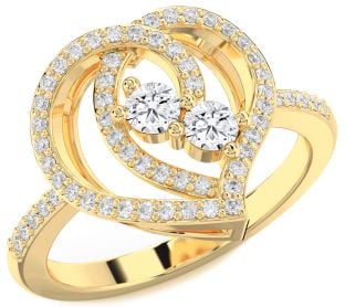 Diamond Gold Heart Two Stone Ring