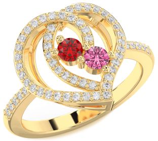 Diamond Gold Silver Heart Two Stone Promise Ring