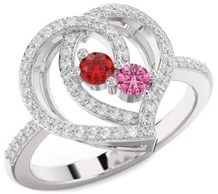 Diamond Platinum Heart Two Stone Promise Ring