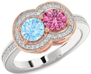 Diamond Platinum & Rose Gold Infinity Round Two Stone Promise Ring