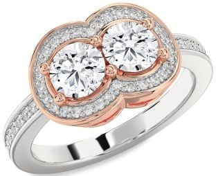 Diamond Platinum & Rose Gold Infinity Round Two Stone Ring