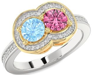 Diamond Platinum & Yellow Gold Infinity Round Two Stone Promise Ring