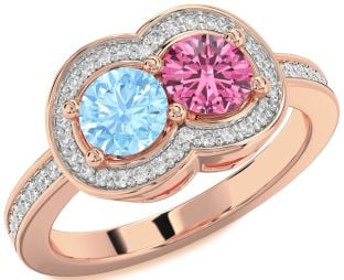Diamond Rose Gold Silver Infinity Round Two Stone Promise Ring