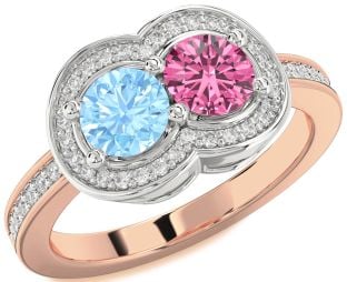 Diamond White Rose Gold Infinity Round Two Stone Promise Ring