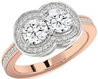 Diamond Platinum & Rose Gold Infinity Round Two Stone Ring