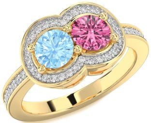 Diamond Gold Silver Infinity Round Two Stone Promise Ring