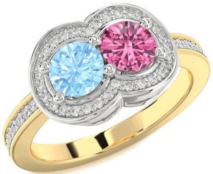 Diamond White Yellow Gold Infinity Round Two Stone Promise Ring