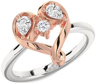 Diamond Platinum & Rose Gold Heart Three Stone Ring