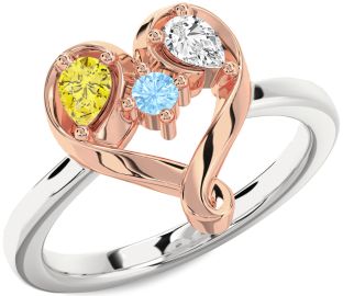 Rose Gold Silver Heart Three Stone Mother's Ring