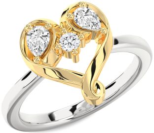 Diamond Silver & 10K gold Heart Three Stone Ring