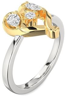 Diamond Silver & 10K gold Heart Three Stone Ring