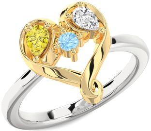 Gold Silver Heart Three Stone Mother's Ring