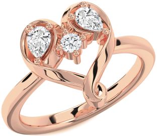 Diamond Rose Gold Heart Three Stone Ring