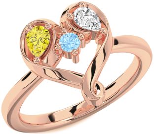 Rose Gold Silver Heart Three Stone Mother's Ring