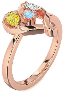Rose Gold Silver Heart Three Stone Mother's Ring