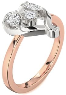 Diamond White Rose Gold Heart Three Stone Ring