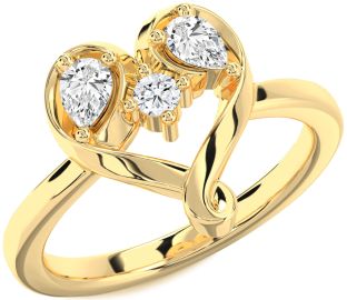 Diamond Gold Heart Three Stone Ring