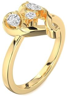 Diamond Gold Heart Three Stone Ring