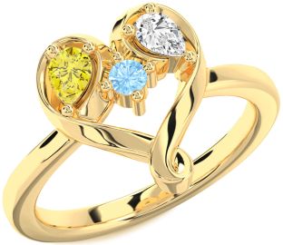 Gold Silver Heart Three Stone Mother's Ring