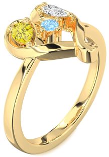 Gold Silver Heart Three Stone Mother's Ring