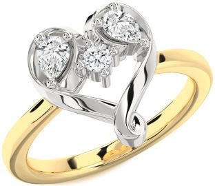 Diamond Platinum & Yellow Gold Heart Three Stone Ring