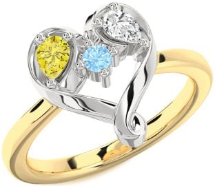 Gold Silver Heart Three Stone Mother's Ring