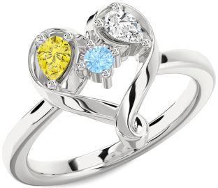 Silver Heart Three Stone Mother's Ring