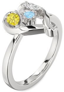 Silver Heart Three Stone Mother's Ring