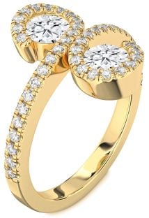 Diamond Gold Infinity Round Two Stone Pave Ring