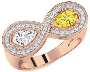 Diamond Rose Gold Silver Infinity Pear Two Stone Promise Ring