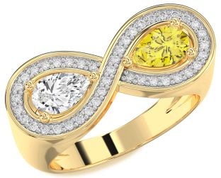 Diamond Gold Silver Infinity Pear Two Stone Promise Ring