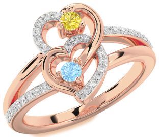 Diamond Rose Gold Silver Heart Two Stone Promise Ring