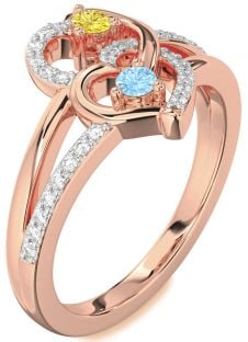 Diamond Rose Gold Heart Two Stone Promise Ring