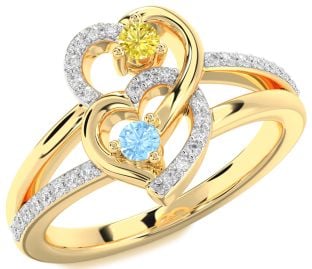Diamond Gold Silver Heart Two Stone Promise Ring