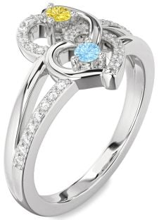 Diamond Platinum Heart Two Stone Promise Ring