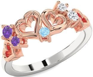 Platinum & Rose Gold Heart Three Stone Mother's Ring