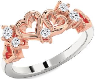 Diamond Platinum & Rose Gold Heart Three Stone Ring