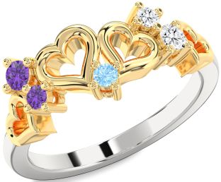 Platinum & Yellow Gold Heart Three Stone Mother's Ring