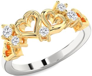 Diamond Silver & 10K gold Heart Three Stone Ring