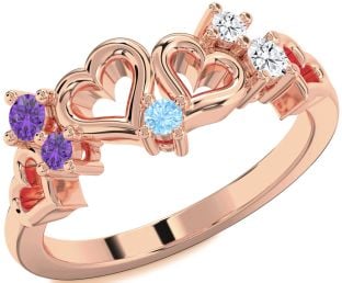 Rose Gold Heart Three Stone Mother's Ring