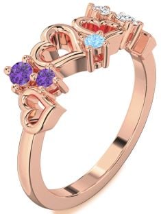 Rose Gold Heart Three Stone Mother's Ring