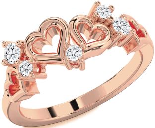 Diamond Rose Gold Heart Three Stone Ring