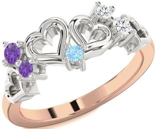 Platinum & Rose Gold Heart Three Stone Mother's Ring